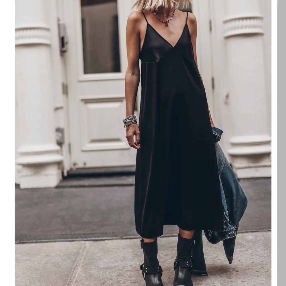 Mikuta The Black Long Silk Slip Dress
